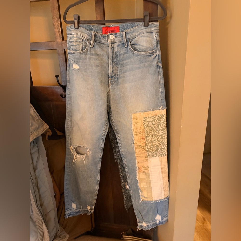 MOTHER + Carolyn Murphy The Patchwork Tomcat Ankle Undone Hem Jeans, size 30 - Picture 3 of 16